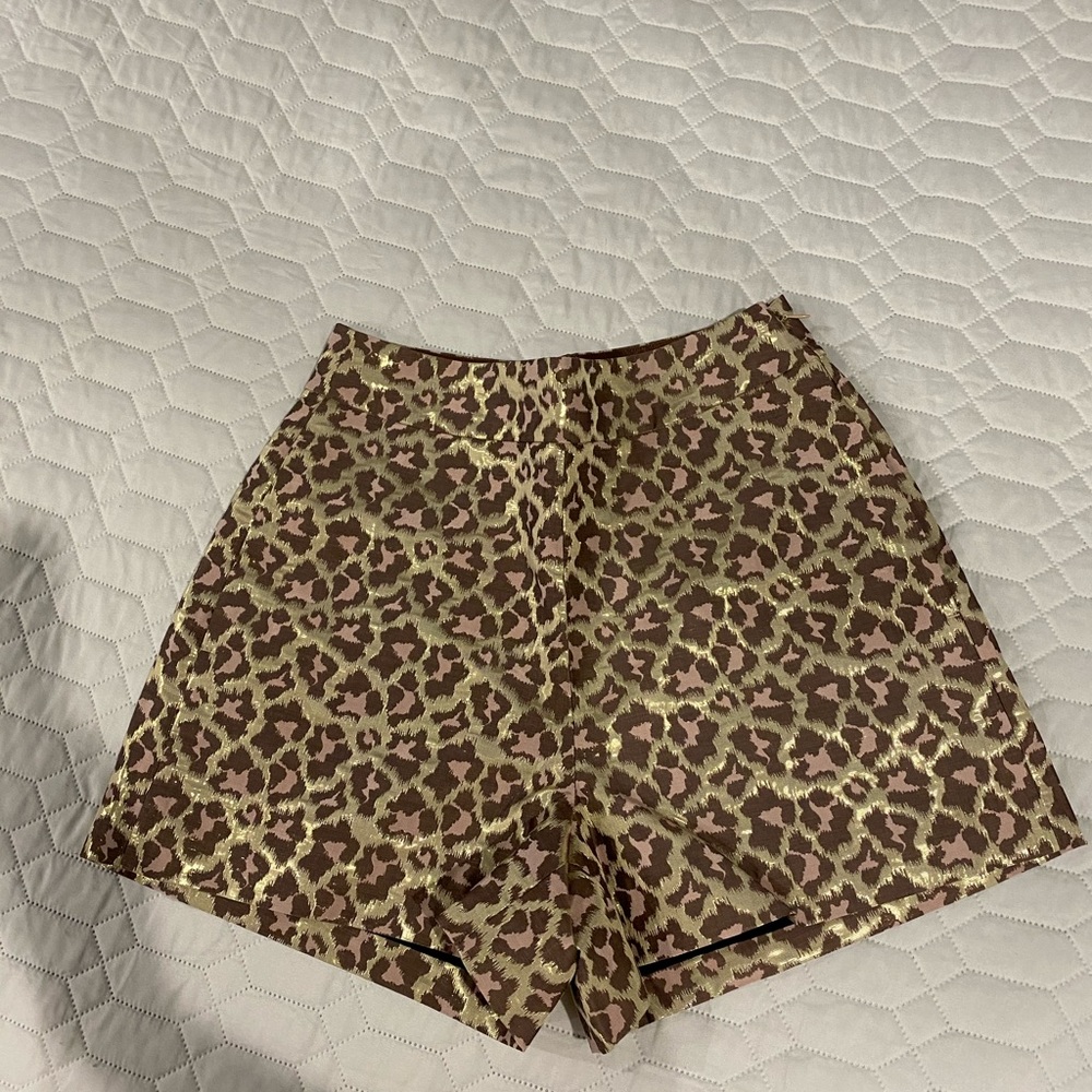JCrew Gold Jacquard Animal Print Shorts